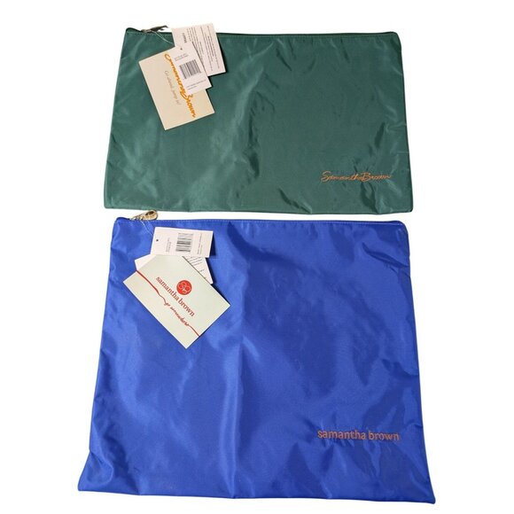 Samantha Brown Travel Survival Kit Nylon Pouches Set Of 2 Green & Blue NWT - Picture 1 of 10